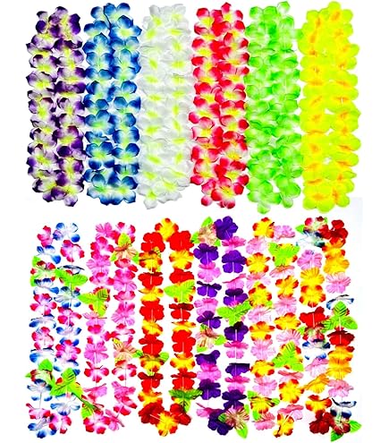 12 ghirlande hawaiane, Luau Aloha Flower Lei, perfetto vestito hawaiano, forniture per feste a tema spiaggia, bomboniere decorative tropicali, decorazioni per feste in piscina a tema hawaiano