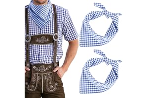 Zidoley 2 Stück Trachtentuch, Oktoberfest Accessoires für Damen Herren, Oktoberfest Outfit Trachten Halstuch Zubehör, 50 * 50cm, Chequered Trachtenhalstücher Bayern Dreieckstücher