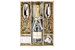 SPARKLEWARE Moet & Chandon 750ml Champagne Silver Gift Set Hamper with Matching Champagne Flutes, Chocolates and Gift Box - Engagement, Congratulations Gift for Fizz Lovers (Metallic Tops)