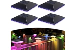 JACKYLED Solar Post Lights RGB—IP54 Waterproof LED Deck SolarFence Lights, Fits 4x4 to 5x5 Posts (7.3–10.5cm), Auto On/Off, 800mAh, Dusk to Dawn Multi-Colour Lighting for Yard, Patio, Garden,4 Pack