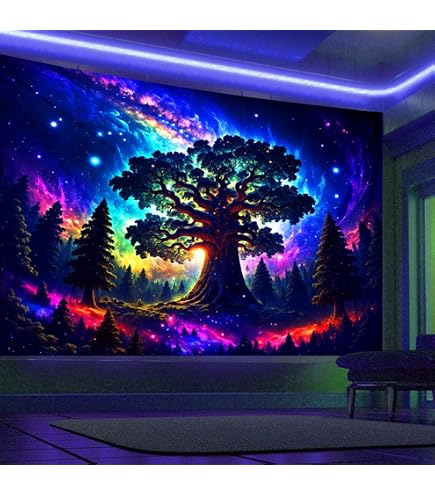 UV Wandteppich 'Galaxy Wald' – Fluoreszierender Schwarzlicht-Dekostoff Für Zimmer & Party, 200x150cm
