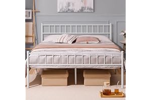 ‎YAHEETECH Yaheetech Metallbett 160 x 200 cm Bettrahmen mit Kopfteil Bettgestell aus Metall Gästebett mit Lattenrost für Schlafzimmer Gästezimmer Weiß