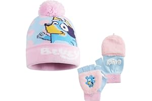 Bluey Winter Hat & Gloves Set for Girls 3-6 Years, 2 or 3 Pcs Warm Cosy Soft Knit Beanie, Gloves & Scarf, Cute Gifts for Kids