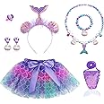 OPUHOHR Mermaid Costume Sets, Mermaid Jewelry Tutu Skirt Headband Candy Bracelet Earrings Ring Mermaid Tail Necklaces and Bag Set For Girls Party Cosplay Princess Dress Up Favors Gift
