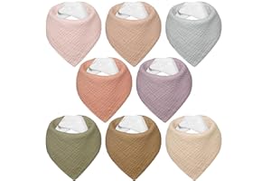 IKWOLETI Baberos Bebe Recien Nacido, Bavoirs Bebe Triangulares de Muselina, Baberos Bandana para Bebe Unisex, Altamente Absorbentes, Transpirables y Ajustables, 8 Piezas