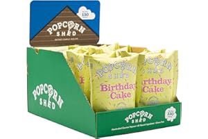 Popcorn Shed Birthday Cake Gourmet Popcorn Snack Pack, 384g, Pack of 16, Birthday Cake Caramel Popcorn with White Chocolate & Sprinkles, Natural Vegetarian Lunch Box & Movie Night Snacks Yellow