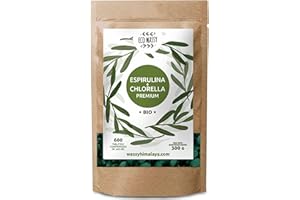 ECO WASSY 600 Chlorella- und Spirulina-Tabletten. Maximale Dosis 6000 mg. Natürliche Energie, zertifiziert. [vegan – sättigend – entgiftend] Hoher Proteingehalt. Superfood reich an Chlorophyll ohne Zusatzstoffe