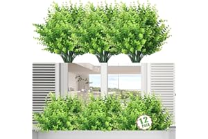 Moulyan 12 Stück kunstblumen wie echt, UV-Beständige Künstliche Blumen Außen Outside Decoration,Künstliche Blumen wie Echt,Kunstblumen Balkon,Künstliche Balkonpflanzen (Buchsbaum, 12 Stück)