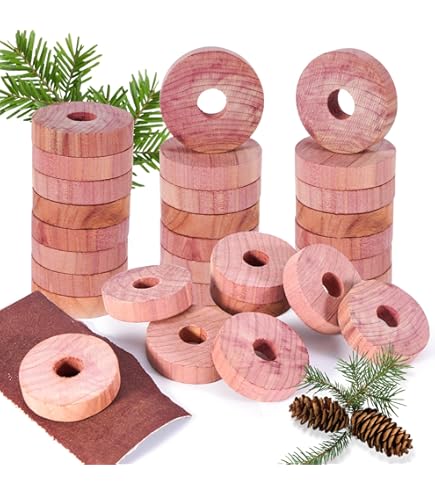 Chill French | 25 Anneaux De Bois De Cèdre Anti-mites Vêtements | Cèdre Des Etats-Unis | Papier De Verre Inclus | Protection 100% Naturelle Sans Produit Chimique | Parfum Pour Cintres, Armoires
