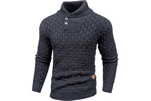 HYPESTFIT Mens Knitted Sweater Crew Neck Warm Long Sleeve Pullover Textured Ribbed Edge Top