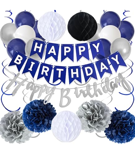 Blaue Geburtstagsdeko Set - Ballon Banner, Herzen, Konfetti-Ballons, Für 1., 30., 50. Geburtstag Party