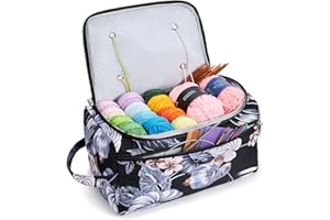 KALIDI Sac de rangement pour fil à tricoter, laine, crochet, aiguilles, accessoires, support léger avec poignée