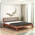 RJ ART Wooden King Size Bed for Bedroom | Wooden Double Bed | Platform Cot Bed with Upholstered Cushioned Headboard | 6.5 x 6 Ft | Sheesham Solid Wood, Honey Finish