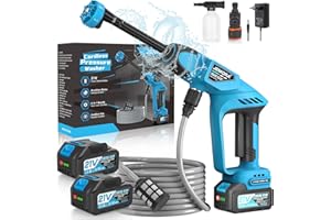 JEMORA Hidrolimpiadora Bateria, Hidrolimpiadora de Bateria con Boquilla 6 en 1, Pistola de Agua a Presión para la Limpieza de Coches, Suelos y Jardines (Azul-1)