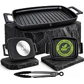 Stone&amp;Stone Rectangular Induction Grill Plate 47 cm with Grip, Non-Stick BBQ Grill with German Ceramic Coating, Full Steel Ba