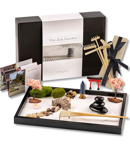 Navaris Jardin zen miniature - Kit accessoire mini jardin japonais avec sable pierre support pont pagode lanterne herbe et succulente artificielles