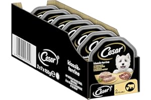 Cesar Pâtée pour Chien Gamme Classique - Poulet et bœuf - Lot de 7 Paquets de 2 boîtes de 150 g chacune