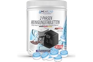 ‎MEHRZAD 80 x 2 Phasen Reinigungstabletten für Kaffeevollautomaten – Reinigen & Pflegen | Kompatibel und getestet für Jura und Siemen Kaffeevollautomaten | 80 Stück à 3,5 g | Neue Formel „Made in Germany“