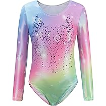 Sinleey Turnpak voor Meisjes, Kinder Gymnastiekpak, Tricot met Lange Mouwen, Strass Outfit, Ijskunstschaatsen, Dansen, Leotard, Ballet, 146-152
