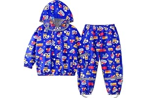 FEWLBY Combinaison Imperméables Enfant, Veste de Pluie + Pantalon Imperméable 2PCS Ensembles, Filles Garçons Manteaux Imperméables Pantalon de Pluie Réutilisables Vêtements de Pluie
