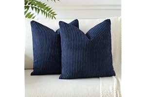JOTOM Pack of 2 Corduroy Cushion Covers 40x40 cm Soft Striped Solid Decorative Throw Pillow Covers Square Cushion Pillow Cases for Couch Sofa Living Room Bed Home Boho Decor 16x16 Inch (Navy Blue)