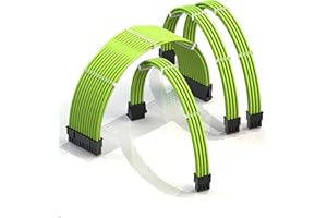 LINKUP - AVA 30cm PSU Cable Extension Sleeved Custom Mod GPU PC Braided w/Comb Kit | 1 x 24 P (20+4) | 1 x 8 P (4+4) CPU | 2 x 8 P (6+2) GPU set | 300mm - Green