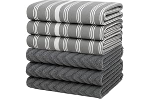 ATEN Homeware Egyptian Cotton Multipurpose 6 Pack Kitchen Towels Set, 3 Tea towels 50 x 70 cm & 3 Soft Hand Towels for Kitchen 50 x 50 cm - Highly Absorbent, Quick Dry, Made in Egypt (Grey)
