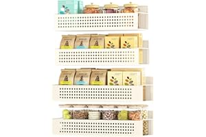 SONGMICS Magnetyczny stojak na przyprawy, zestaw 4 szt., 2 duże i 2 małe półki, organizer na przyprawy bez wiercenia, magnetyczna półka, do kuchni, lodówki, mikrofalówki, kremowo-biały KCS061W01