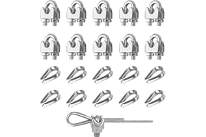 YEYIT 20 sztuk zacisków linowych M4 + kausza M4, zaciski linowe, zaciski do linek drucianych 4 mm, stal nierdzewna A4 (V4A) zaciski pałąkowe M4, zacisk do liny drucianej 4 mm, kabel stalowy, łącznik
