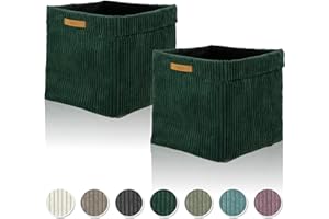 Lycce Kallax Boxen Cord 2er Set| Kallax Einsatz 33 x 33 x H31 cm | Aufbewahrungsbox mit entfernbarem Cord-Bezug passend für Kallax Regal | faltbare Ordnungsboxen aus Spannvlies | grün