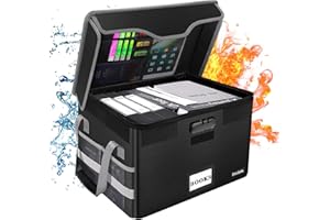 DOCSAFE File Storage Box Fireproof Document Organiser with Lid Collapsible Filing Cabinets Box with Lock for Home Office Keeping Important Working paper Certificate Contracts Bills Souvenirs Books