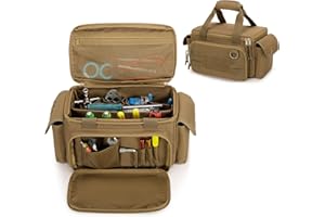 Rexmica Small Tool Bag for Men, Tool Storage Organiser with Anti-friction and Thick Padded Bottom, Tactical Bag, Range Bag, Multi-functional Work Bag for Repairman, Electrician, Carpenters, Khaki