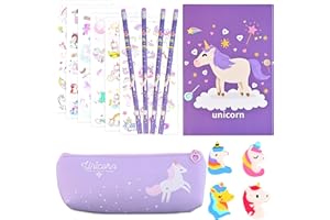 faburo Cancelleria per Unicorno, 16pz Set Cancelleria Unicorno, Set di Matite a Forma di Unicorno Astucci Penna per Materiale Scolastico Ragazze Present