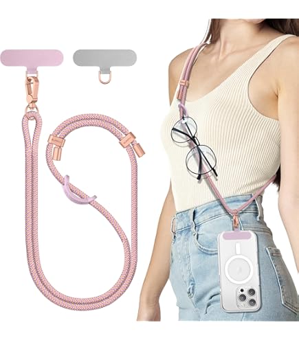 NATOSU Leder Handy-Umhängegurt Mit 2 Pads - Verstellbarer Handy Lanyard
