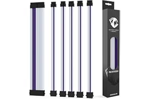 Reaper Cable Premium - Juego de extensiones de fuente de alimentación con mangas - Peines de cable de aluminio - 1 x 24 pines / 2 x 4 pines / 3 x 6 + 2 pines - 30 cm (blanco y morado)