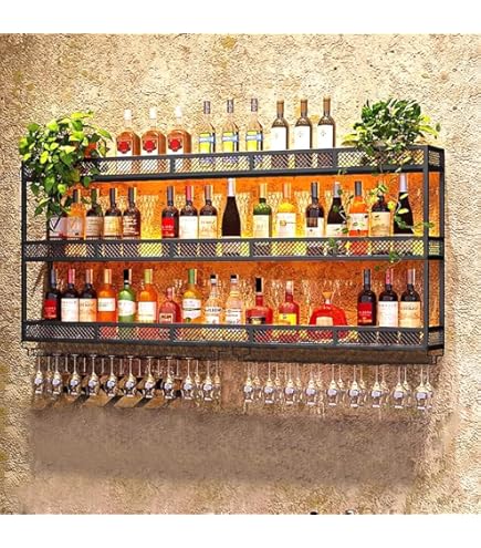 Porte - Vin Montage Mural En Métal Moderne, Cadre En Fer à Trois Niveaux, Présentoir à Vin, Porte - Vin Montage Mural, Pour La Maison, Bar, Restaurant Et Cuisine, Or, 120x15x80cm