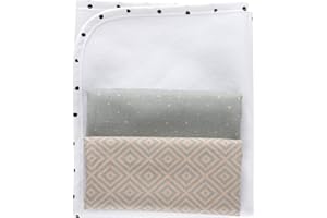 MOTHERHOOD 3in1 Baby Wickelunterlage + 2 Moltonunterlagen - 100% Baumwolle, wasserdicht, luftdurchlässig, 49x60 cm, Quadrate apricot