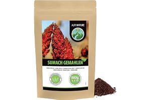 Sumak-krydda (500 g), sumakpulver, sumak, mald, vinägerträd, skonsamt torkad och mald, naturlig, vegan, orientalisk krydda