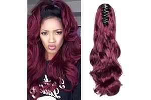 CYBELLEZA Coda Capelli Extension Coda di Cavallo Estensioni per Capelli Ricci Mossi Ondulati Lunghi Sintetici Ponytail Claw Posticci Parruchino Donna,Rosso Vino