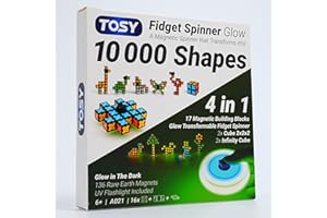 TOSY Magnet Fidget Spinner Glow – 16 Bausteine, 3-in-1: verwandelbarer Fidget-Spinner, Infinity-/Puzzlewürfel, Leuchtend, Kinder/Erwachsene, STEM-Sensorik Anti-Stress Spielzeug