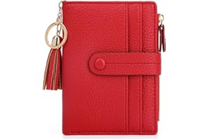 HKCLUF Portafoglio Piccolo da Donna, Porta Carte Blocco RFID Portamonete Pelle con Nappa Portafogli Cerniera Molti Scomparti(B08-Rosso)