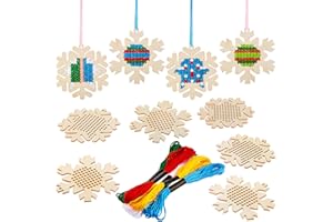 Blulu 10 Stück Weihnachten Holz Kreuzstich Sets Weihnachtsbaum Ornamente Hängende Dekorationen Weihnachtliche Kunst und Kunsthandwerk für Anfänger DIY Projekt Andenken (Schneeflocken Stil)