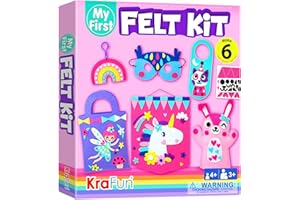KRAFUN Unicorn Felt Craft Kit for Children Aged 3+ 6 DIY Art Projects with Mask, Keyring, Bag, Instructions, Reusable Box, Educational Toy