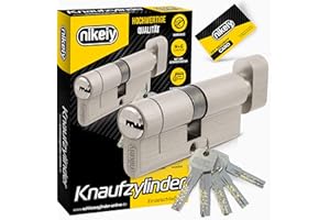 GERCAR Pro+ Cylindre à bouton, 30/30, avec protection contre le perçage, à bouton rotatif, pour serrure de porte, avec 5 clés (extra longues) portant des codes, 60 mm, A : 30, B : 30, 1 kit