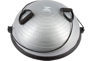 ZELUS 58cm Half Exercise Ball Stability Balance Board with Resistance Bands for Yoga Workouts, Half Dome Pilates Yoga Balance Ball Trainer with Foot Air Pump
