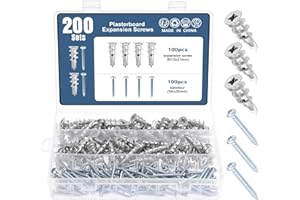 Mynoozi 100 Stück Rigipsdübel, Selbstbohrender GipskartondüBel Metall mit Schrauben, Hohlraumdübel Metall mit Schrauben zur Befestigung in Beton, Ziegeln, Gipsbauplatten (100 Anker + 100 Schrauben)