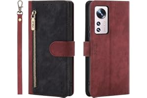 JEELAR NEINEI Funda para Xiaomi 12 Lite 5G,Carcasa Libro de Cuero con [Soporte][Ranura para Tarjeta][Protección RFID],Diseño de Cremallera PU Billetera Flip Cover Case,Negro