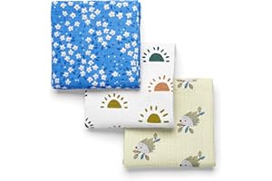 PEKEL'S PEKEL’S Mantas de Muselina Bebé 120x110 cm | Pack de 3 | 100% Algodón Suave y Transpirable | Paños Grandes Envolventes para Recién Nacido, Cuna, Carrito o Regalo Baby Shower (Azul)