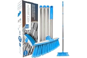 TDBS THE DUSTPAN AND BRUSH STORE Escoba Suave Escoba Barredora de Interior con Mango de Acero Inoxidable Escoba Barredora de Interior para su Casa - La Escoba Barredora de Mango Largo (Azul)