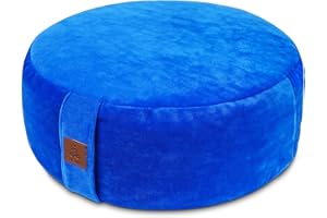 FELIZMAX Embroidered Meditation Pillow D=41cm H=14cm Round Velvet Meditation Cushion Yoga Bolster Floor Pouf Zafu Natural Buckwheat hulls Sitting on Floor Removable Organic Cotton Cover Large Kneeling Pillow